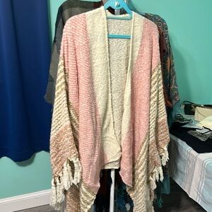 Pink Cream Soft teddy bear sweater Poncho
